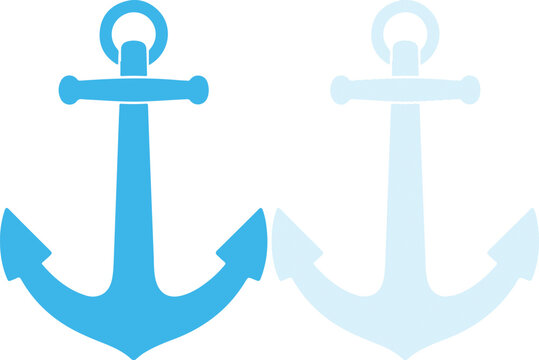 Blue line set single icon anchor symbol nautical design