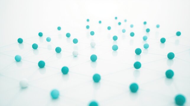 Abstract network of turquoise spheres