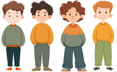 Fototapeta premium Cartoon boys character set colorful simple vector collection