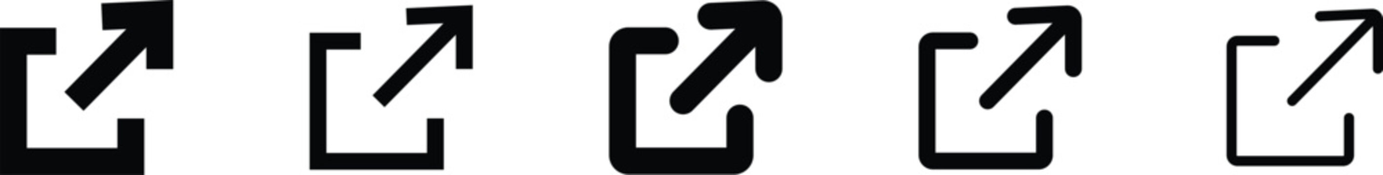 Set of four external link icons in black with link icon