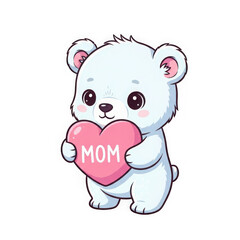 Obraz premium Cute cartoon polar bear holding pink heart illustration isolated on transparent background
