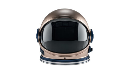 Fototapeta premium Sleek rose-gold astronaut helmet with dark reflective visor and blue accents, isolated on transparent background for futuristic space exploration designs