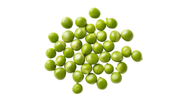 Vibrant fresh green peas scattered in a circular arrangement, isolated on transparent background for healthy food advertising and recipe designs