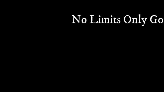 Motivational text animation displaying the powerful inspirational phrase no limits only goals slowly appearing against a deep black background providing dynamic visual content footage