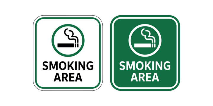 Smoking area signs with cigarette green sign white sign cigarette smoking allowed in white background