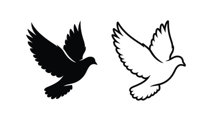 Obraz premium Two stylized doves in flight one dark and one light