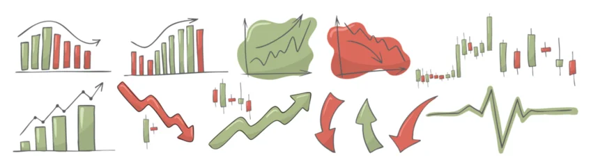 Stock market icons set bull market bear market charts, upward downward trend arrows for financial business trading and investment concepts arrow up and down, growing graph, business chart icons © EvgeniiasArt