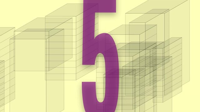 A colorful countdown timer features purple numbers from 9 to 1 over abstract geometric boxes.