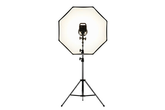Studio lighting equipment with octabox softbox isolated on transparent background