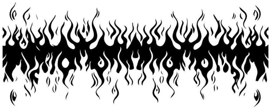 Stylized flame border pattern with abstract fire shapes on white background for design and decoration