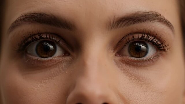 Close up portrait capturing the intense gaze of two beautiful brown eyes