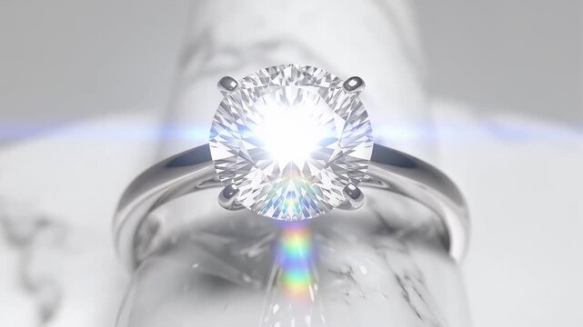 Diamond solitaire engagement ring closeup.