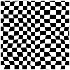 Obraz premium Wavy checkerboard pattern with distorted alternating black and white squares on a plain background