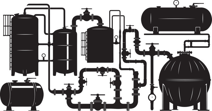 Industrial pipeline system with tanks and machinery