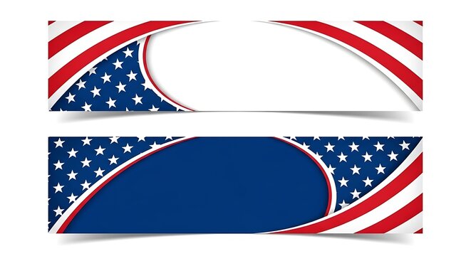 Two horizontal patriotic banner templates featuring an american flag theme with curved design edges