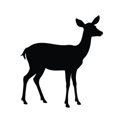 Obraz premium Black and white deer standing in nature silhouette vector illustration design, deer looking upward silhouette vector illustration