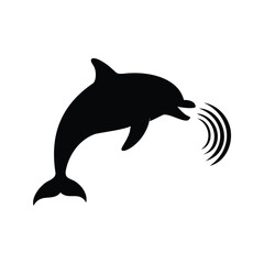 Fototapeta premium Dolphin silhouette vector illustration with sound waves showing communication in ocean, dolphin communicating with sounds silhouette vector illustration