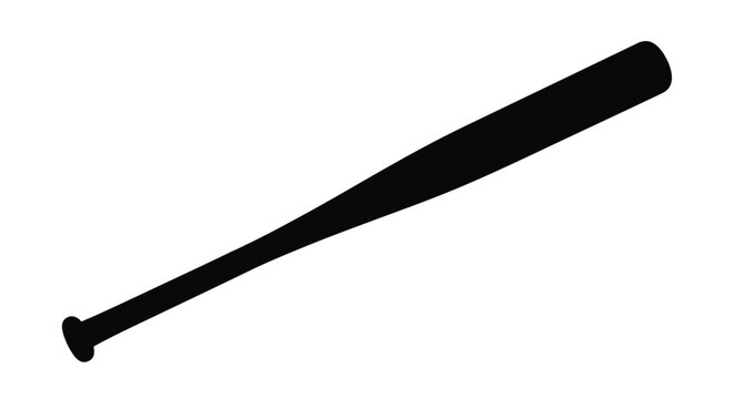 A simple black silhouette of a wooden baseball bat on white
