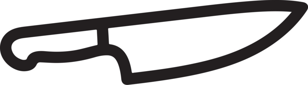 Black kitchen knife icon, cooking utensil, chef tool, vector cutlery