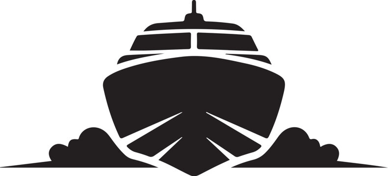 Black boat icon, vector ship silhouette, nautical symbol, watercraft logo