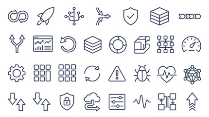 Fototapeta premium A Collection of Modern Technology and Business Icons Featuring Concepts like Blockchain, AI, and Data Management
