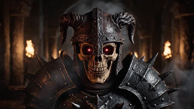 Grim skeleton warrior face.