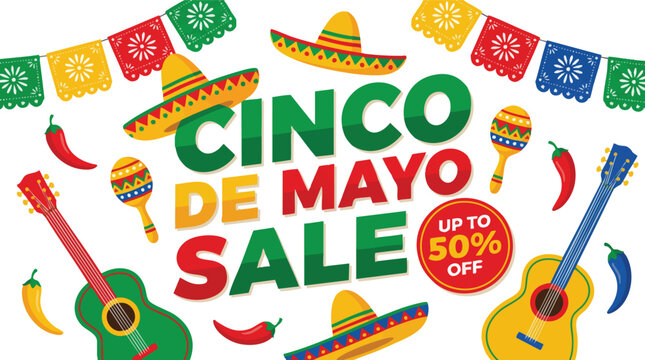 Cinco de Mayo Sale Banner with Mexican Cultural Elements
