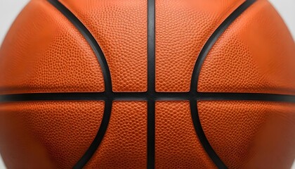 Fototapeta premium Close-up macro shot of a textured orange basketball with black seams, highlighting its surface detail