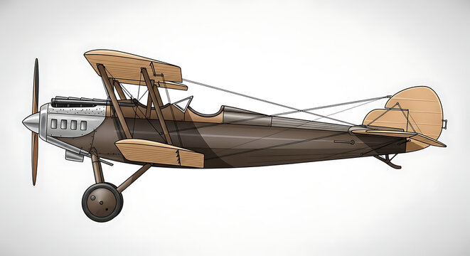 Vintage biplane aircraft in flight isolated on white background