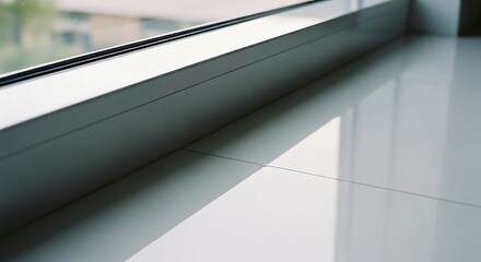 Fototapeta premium Minimalist Interior Window Sill with Sunlight and Shadow
