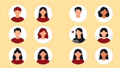 Fototapeta premium Diverse group of people avatars in circular frames on a warm yellow background