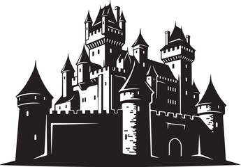 Obraz premium Medieval Castle, Black Silhouette, Vector Illustration, Fantasy Architecture