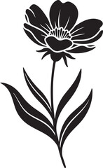Obraz premium Minimalist black flower silhouette vector, elegant floral botanical illustration, hand drawn garden blossom icon for wedding stationery and logo design