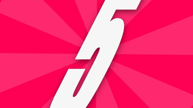 Bold white numbers in an animated colorful countdown timer from 10 to 1 on pink sunburst