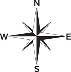 Fototapeta premium Compass rose, navigation symbol, directional icon, black vector graphic