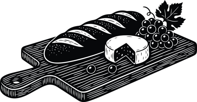 Bread loaf cutting board silhouette vector illustration bakery food design asset