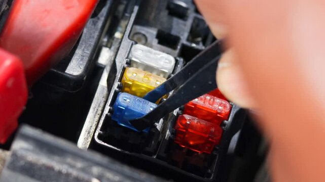 Motorcycle mechanic replaces a fuse battery. motorcycle maintenance and service and repair concept , selective focus            