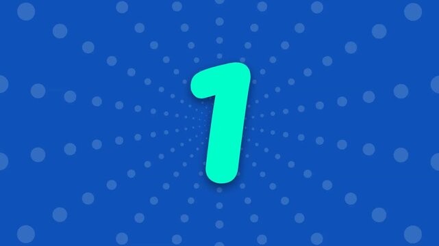 Animated colorful countdown timer from five to one on a dynamic blue dotted background