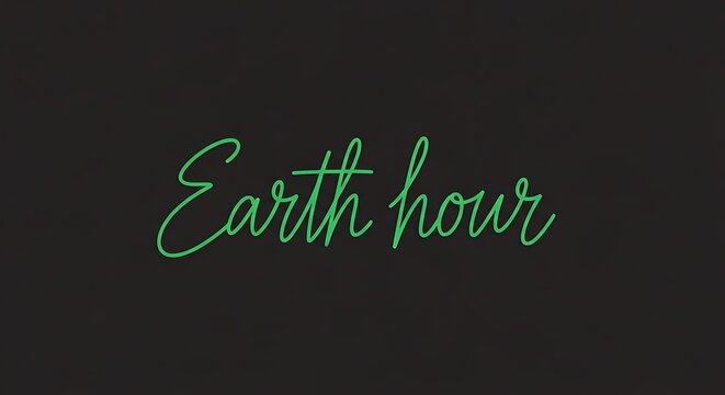 Glowing green script text 'Earth hour' on a dark, minimalist background, symbolizing environmental awareness and conservation.