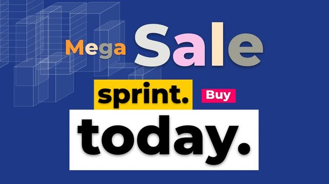 Dynamic Mega Sale Motion Graphic with colorful text and architectural wireframes