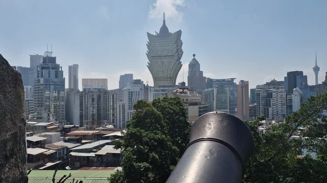 Macao Cityscape Skyline From Cannon on Monte Fort on Sunny Day