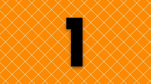 Animated colorful countdown timer from five to one on a vibrant orange grid background