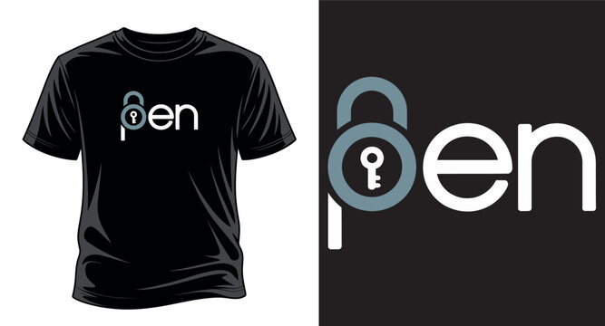 Open typography concept with lock and key symbol integration for modern branding vector art print templet