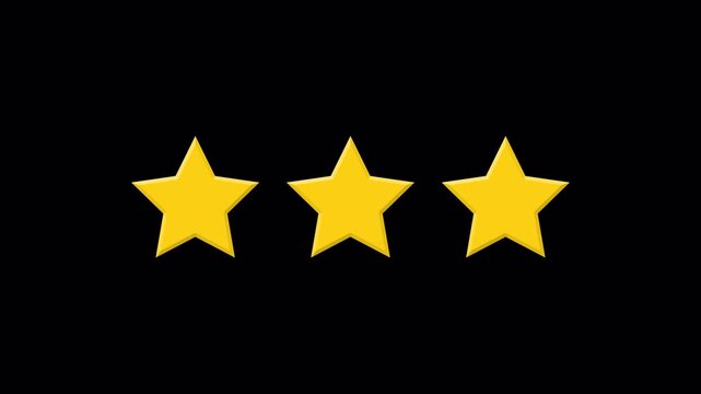 Striking graphic presentation of three vibrant gold stars against a minimalist black field, ideal for indicating premium service, high achievement, customer reviews, or outstanding product value