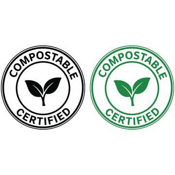 Compostable Certified Badge - Eco Friendly Leaf Green Vector Stamp Set