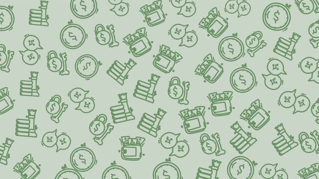 Seamless background of money icons and coins for finance business presentations and creative video projects