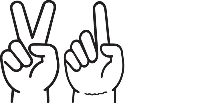 A black and white line art illustration showing two hands making different counting gestures today