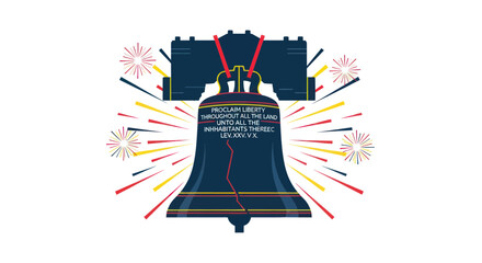 Liberty Bell Illustration with Fireworks and American Colors © tempe