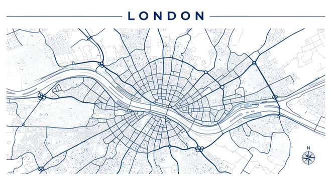 London City Map Blueprint - Aerial View of Thames River and Streets
