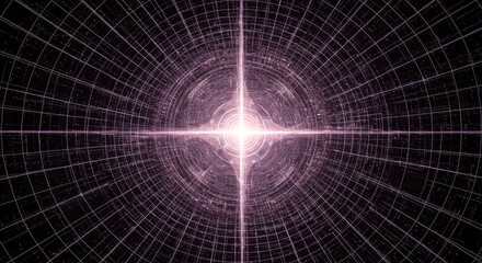 Obraz premium Abstract vision of dimensional harmony where complex geometric grids converge into a silent, perfect, unified point of balance and resonance, structure, abstract, glowing